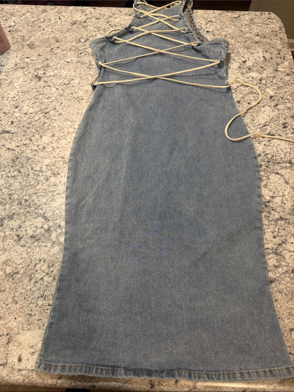 SHEIN Light Blue Denim Midi Dress with Lace-Up Front